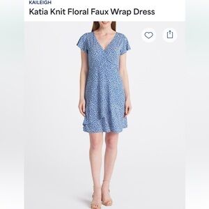 Kaileigh Sz Small Blue Floral Faux Wrap Dress